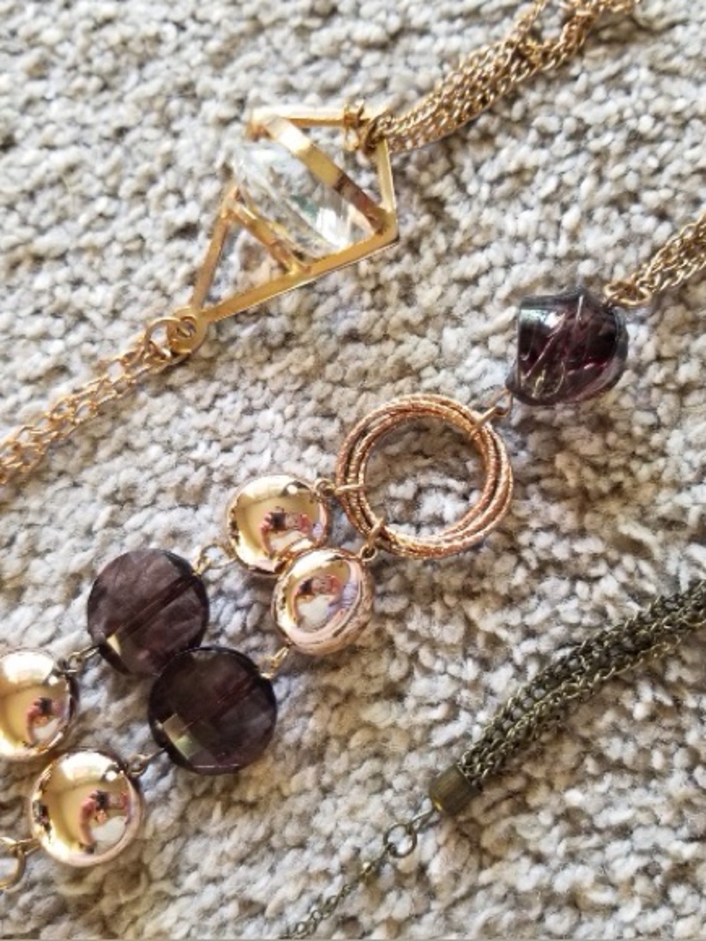 Gold and Smoky Purple Multi-Strand Pendant Necklace bundle